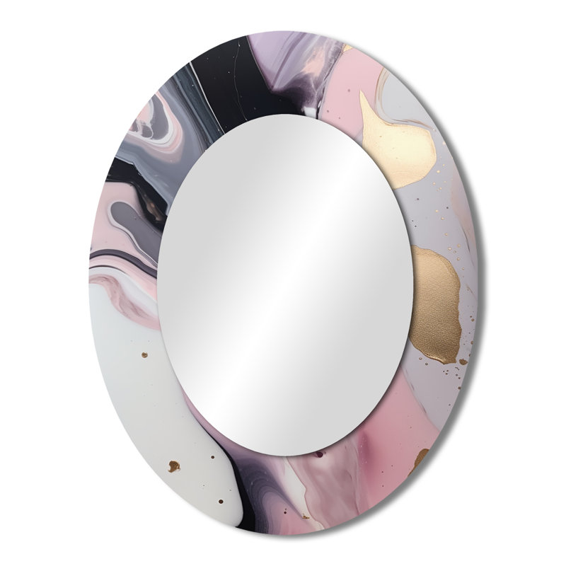 Pink And Gold Mysterious Marble III - Pink Oval Wall Mirror Decor, 43" x 33"