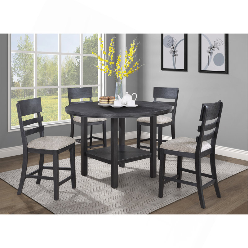 Ensemble de salle à manger 5 pièces à hauteur de comptoir de table ronde gris anthracite et gris