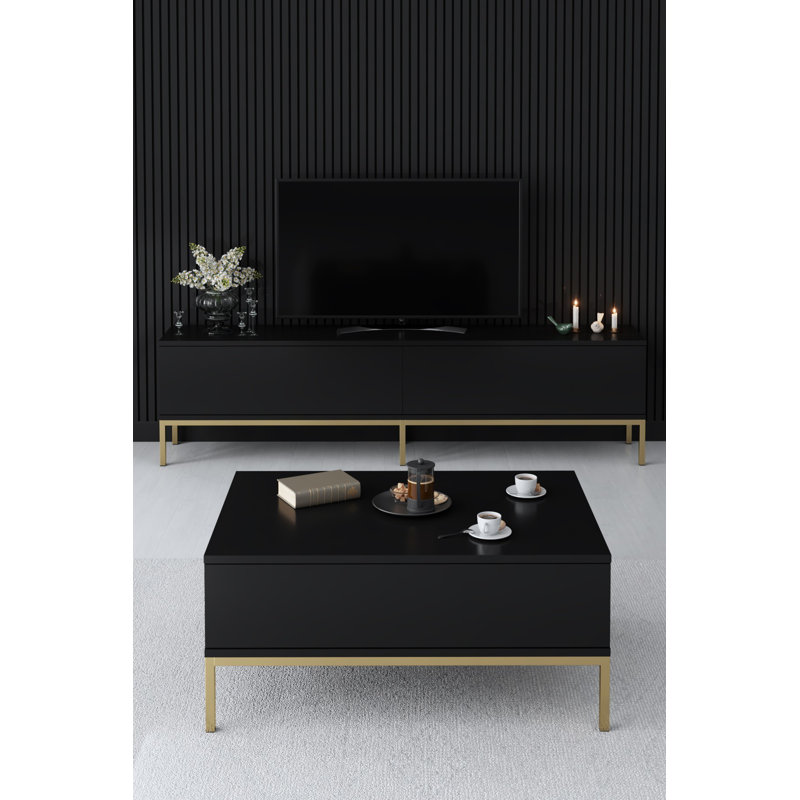 Harveysburg TV Stand for TVs up to 70", Black/Gold