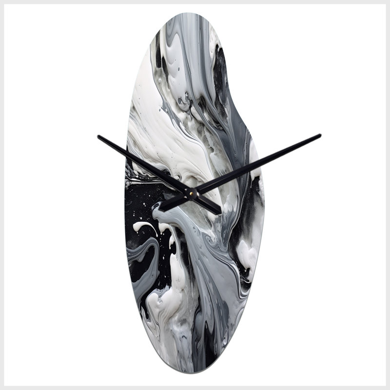 Horloge murale noire incurvée, harmonie noire et grise, Grand