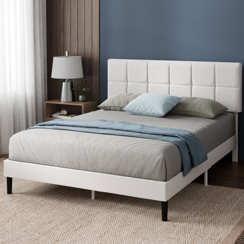 Lit plateforme tapissier Suhavi, Double, Off White