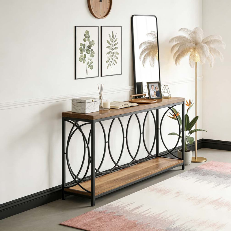 2-Tier Long Console Table Sofa Table Entryway Console with Storage Shelf