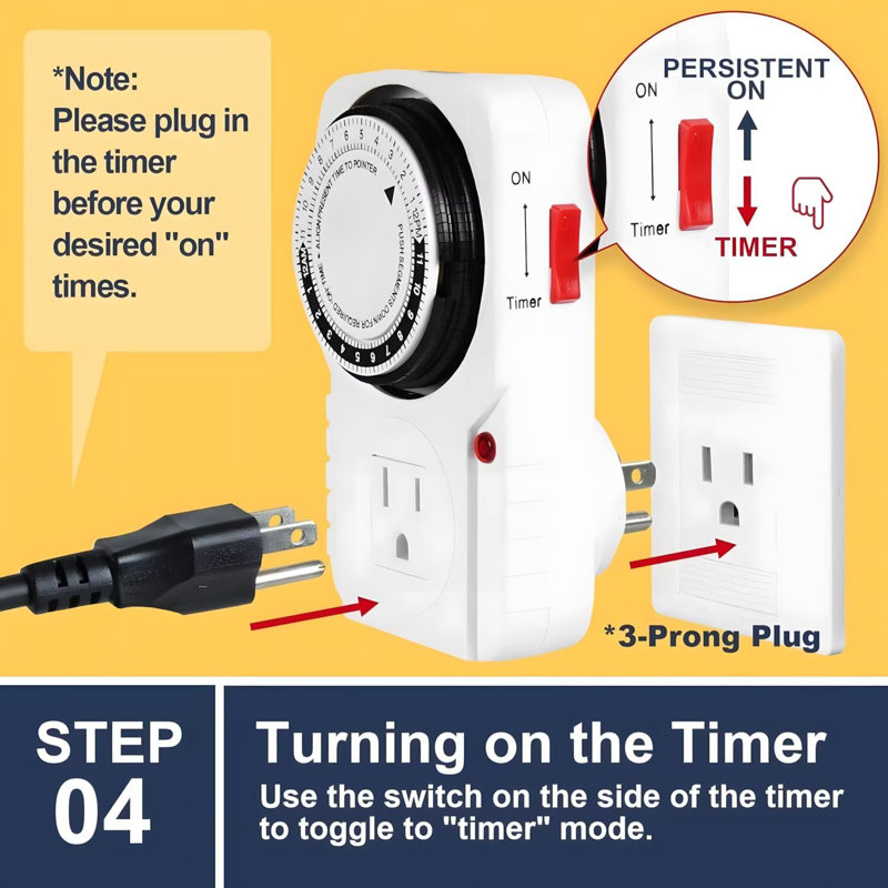 iPower 24 Hour Plug-in Timer, Mechanical Timer for Electrical Outlets Indoor, Home, Kitchen, Office, Appliances, 1 Pack