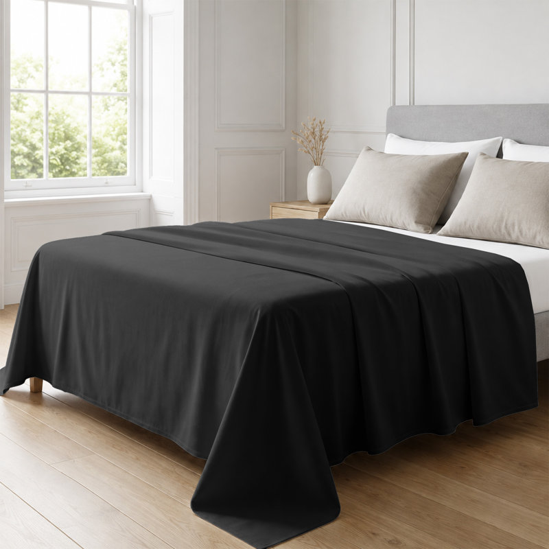 100% Cotton Flat Bed Sheet – Soft, Breathable & Comfortable Bedding for Everyday Use , Single (3'), Black