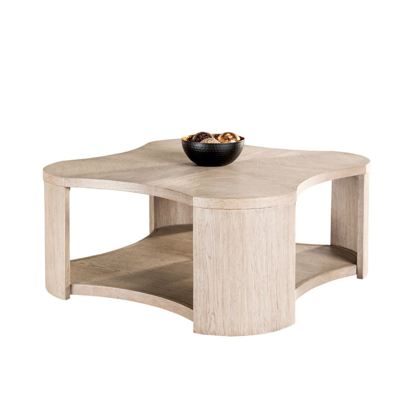 Table basse moderne avec finition en chêne, structure en bois d'hévéa, tablette inférieure attachée et rangement ouvert, forme carrée de 42 pouces pour le salon, placage de bois d'ingénierie, profondeur de 18 po de hauteur, hauteur de 18 po
