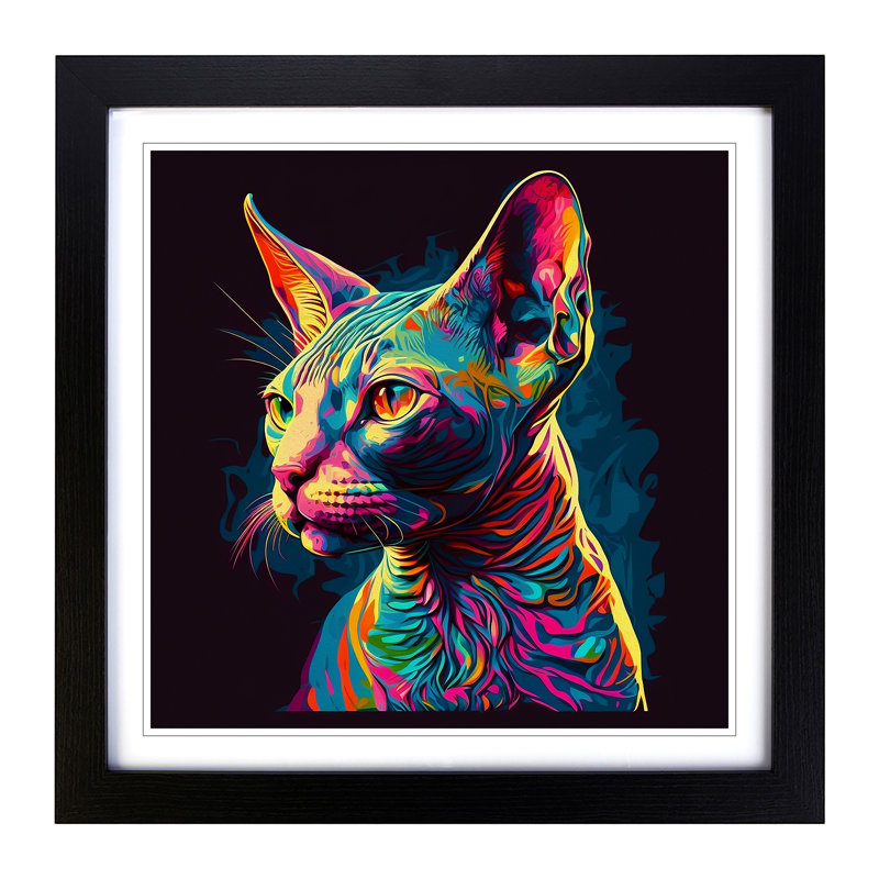 Sphynx Cat Fauvism - Single Picture Frame Print on Wood, Black