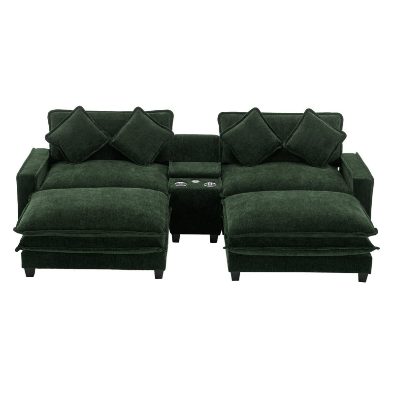 111" Sectional Sofa Chenille Upholstered Sofa, Green