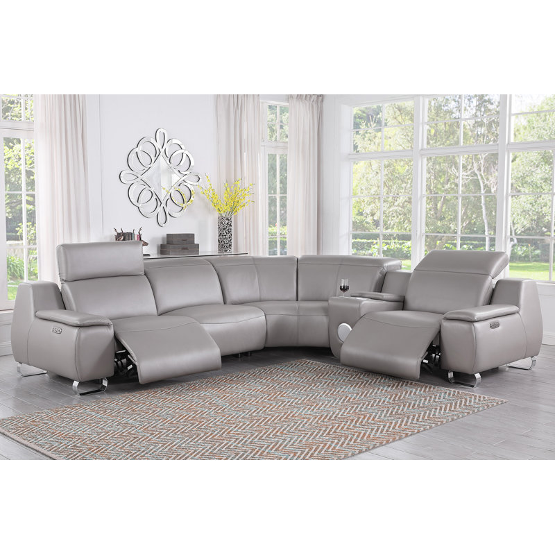 Harihar Genuine Leather Symmetrical Reclining Corner Sectional