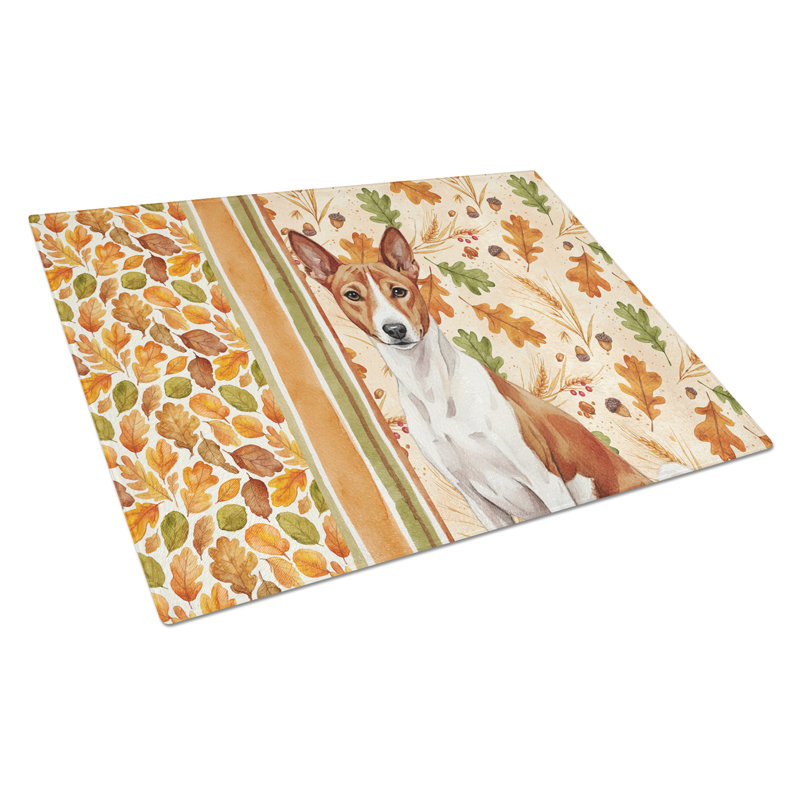 Planche à découper en verre rouge et blanc Basenji
