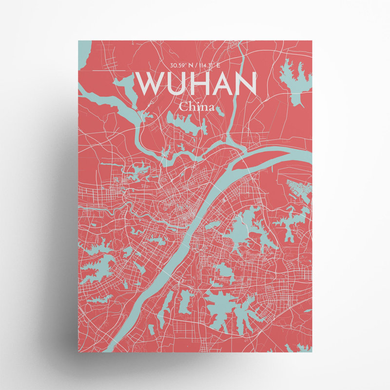 Carte de la ville de Whan, impression, Rose / bleu pastel, H 24 po x l 18 po