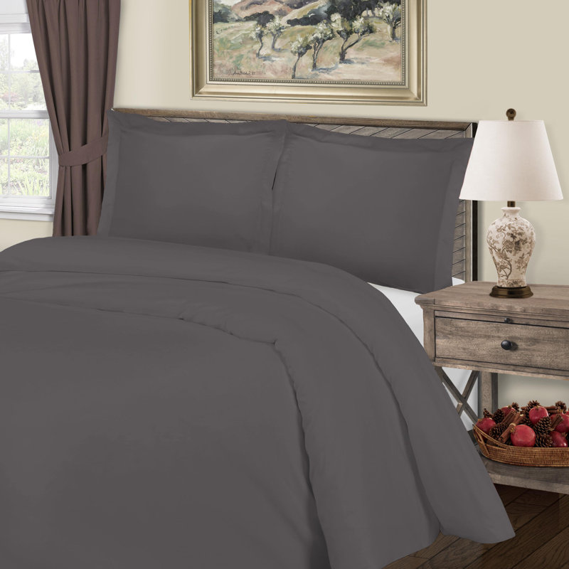 Cotton Blend Sateen Duvet Cover, Gray, California King Duvet Cover + 2 King Shams