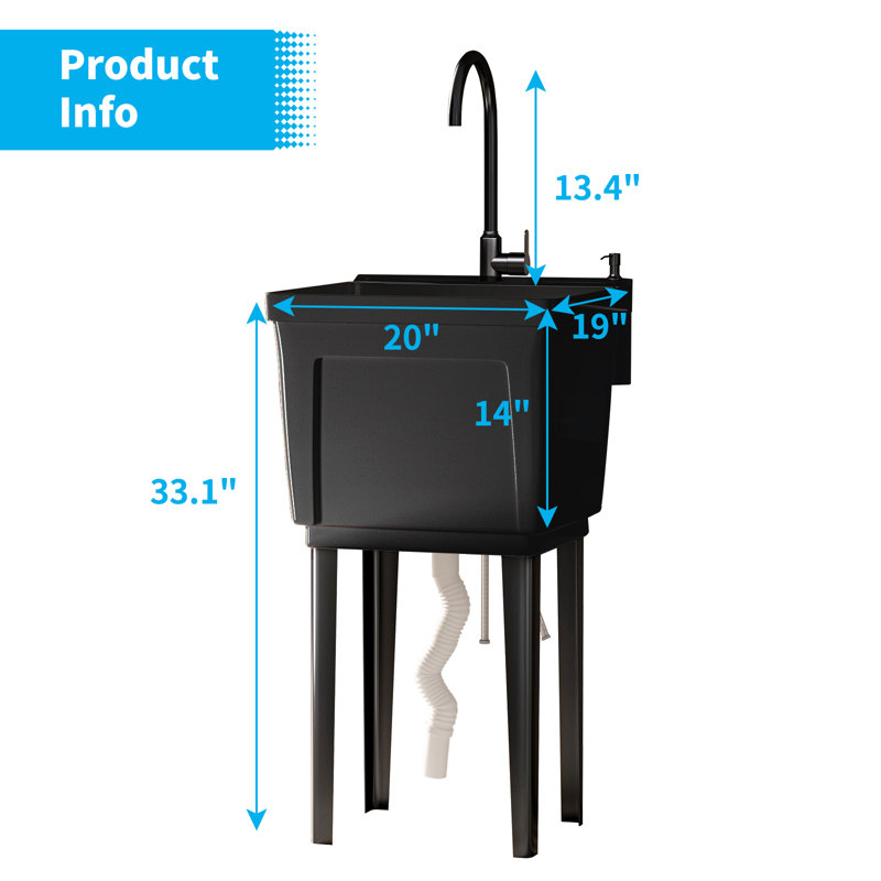 Évier utilitaire 18 gallons noir avec robinet en acier inoxydable