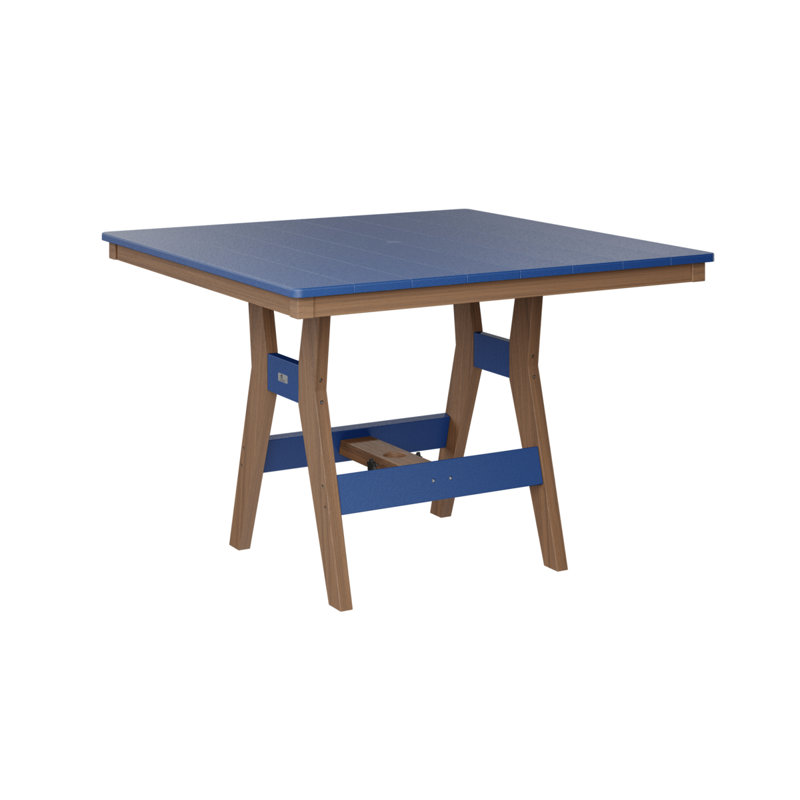 Table de bar berlinoise Berlin Harbor, Acajou antique, Bleu pacifique, H 38,87 po x l 44 po x P 44 po