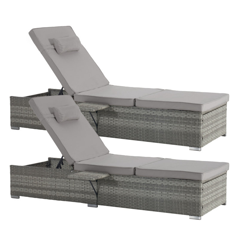 Patio PE Outdoor Chaise Set Lounge Chair With Water Resistant Cushion, Gray, Light Gray