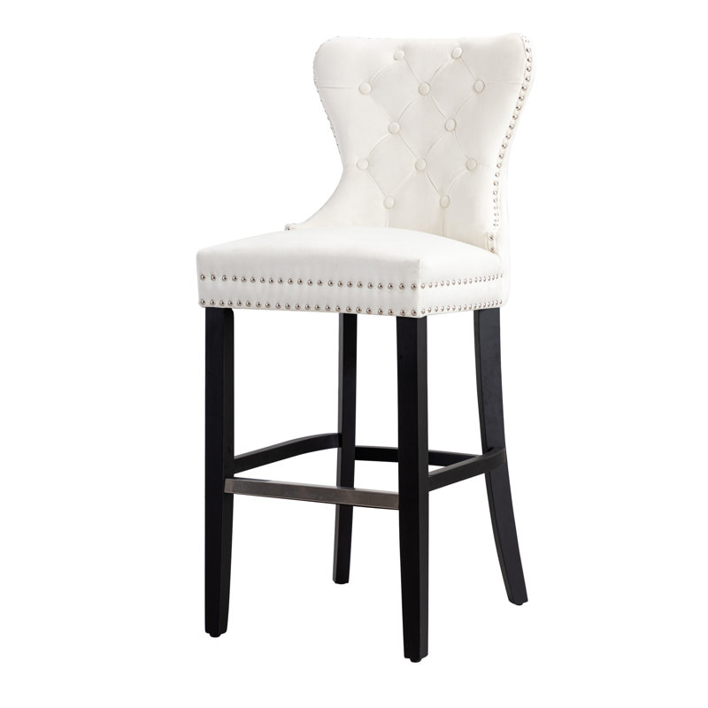 Tabouret de bar et de comptoir Kirsten, Tabouret de bar (siège d'une hauteur de 29 po), Ivoire / cadre noir