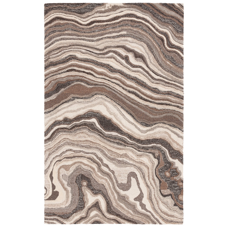 Jamarin Hand Tufted Wool Cotton Abstract Rug in Brown/Ivory, Rectangle 3' x 5'