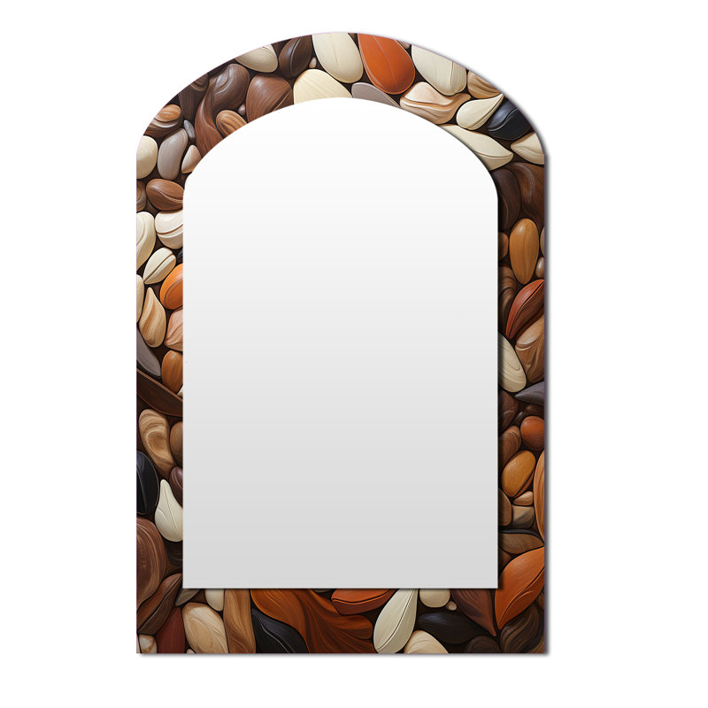 Beans Ballet Stone Collage - miroir mural unique en forme d'arche de cacao, miroir asymétrique traditionnel, impression sur métal