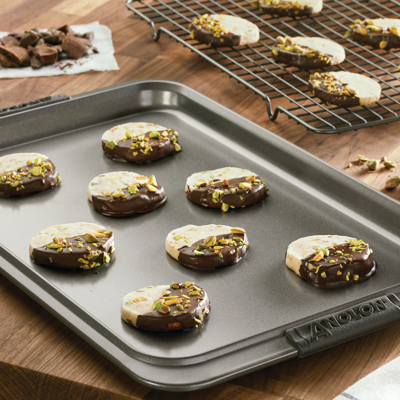 Anolon Advanced Nonstick Bakeware Baking Sheet And Cooling Rack Set, 11-Inch X 17-Inch, Gray