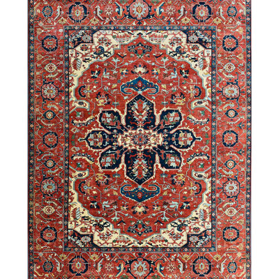 Wool Oriental Area Rug in Rust/Beige/Blue