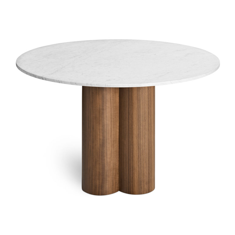 4 Quarter Round Marble Dining Table, 48" W x 48" L, Walnut