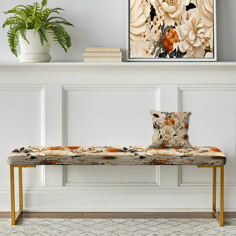 Banc floral rembourré or, Vintage Coastal Serene Floral Harmony