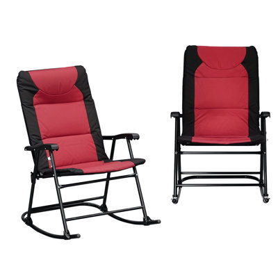 Oversize Folding Rocking Camping Chair, 2 Piece Outdoor Patio Folding Padded Rocking Chairs, Bistro Style for Porch, Camping, Balcony