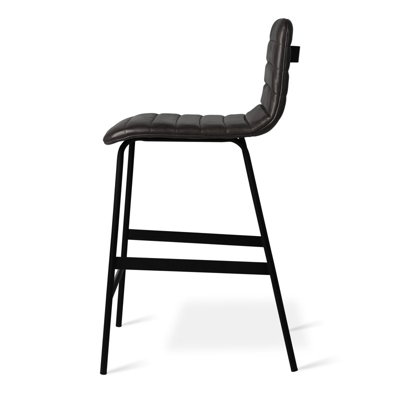 Upholstered Bar Stool with Metal Frame, Ash Black, Counter Stool (24” Seat Height)