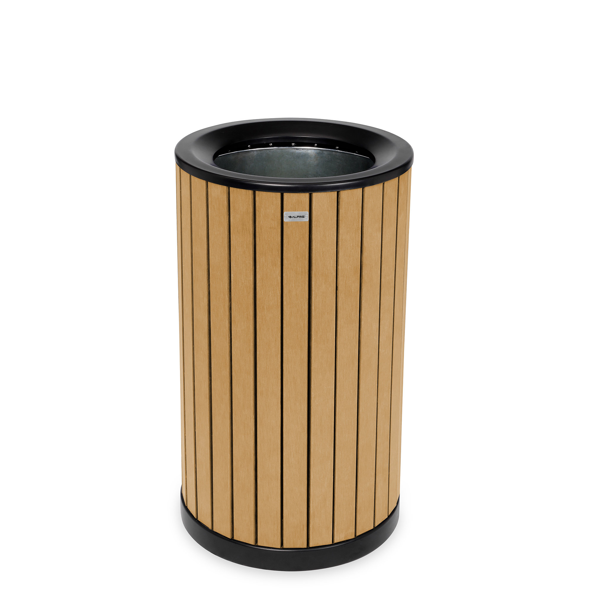 38 gal. Black Steel Slatted Commercial Outdoor Trash Can Receptacle with  Liner