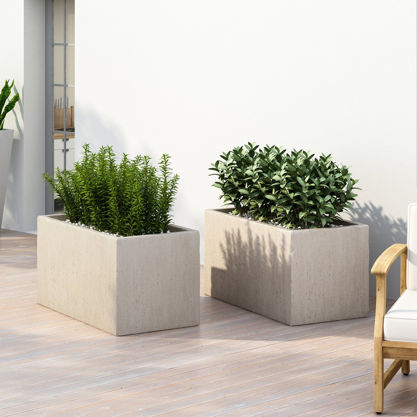 Pot Planter, 16" H x 31.25" W x 15.75" D, White, 2