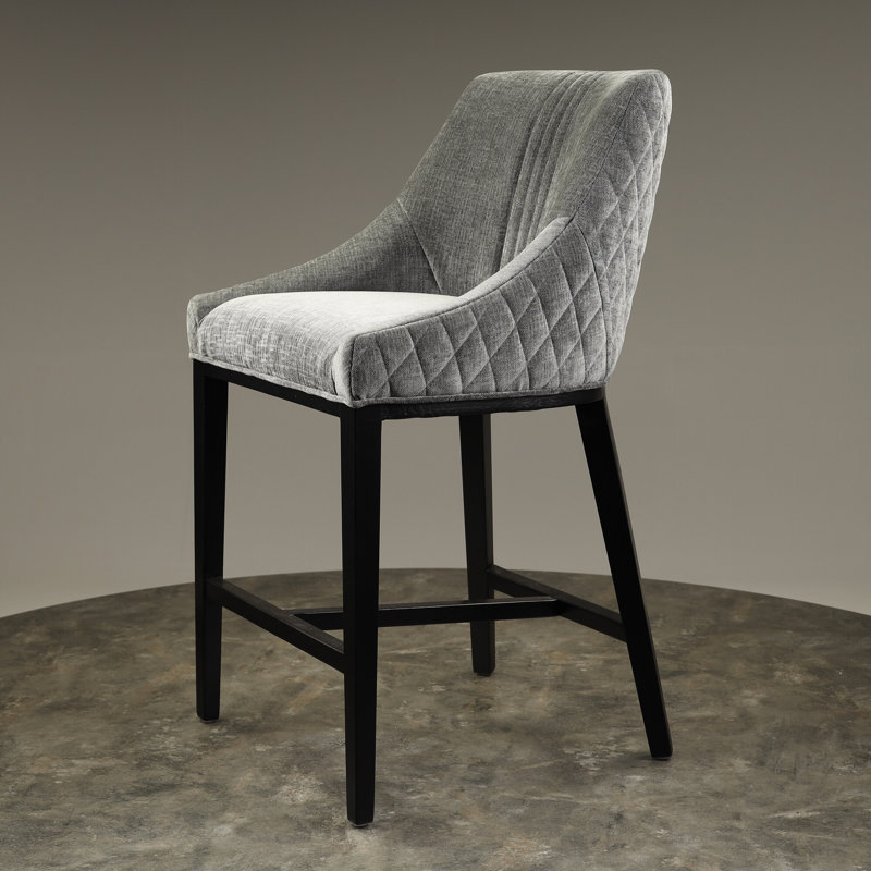 Cathey Upholstered Counter Stool with Solid Wood Frame, Dark Grey, Black