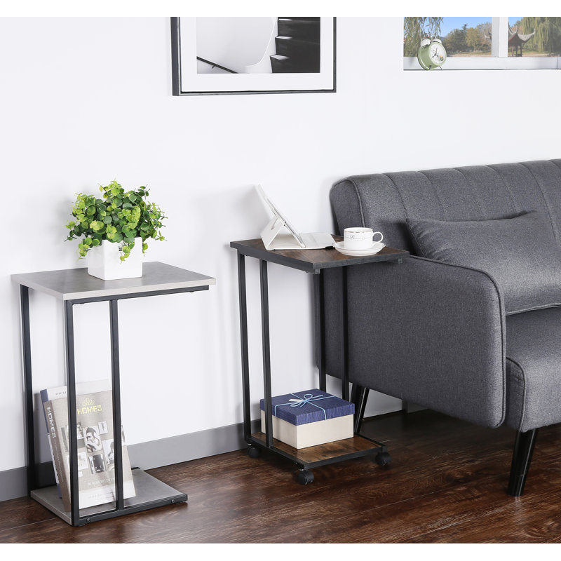 Table-plateau en forme de C Edgecliff - Bureau robuste pour ordinateur portable, nourriture et lecture, Brun rustique / noir