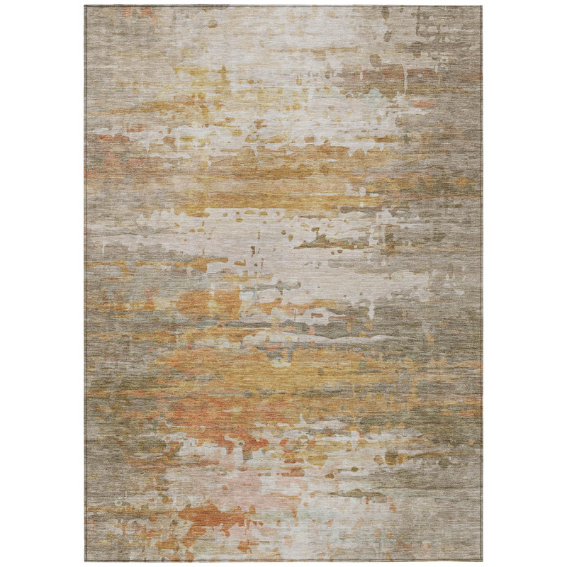 Machine Washable Indoor/Outdoor Xhevrie Khaki Rug, Rectangle 10' x 14'