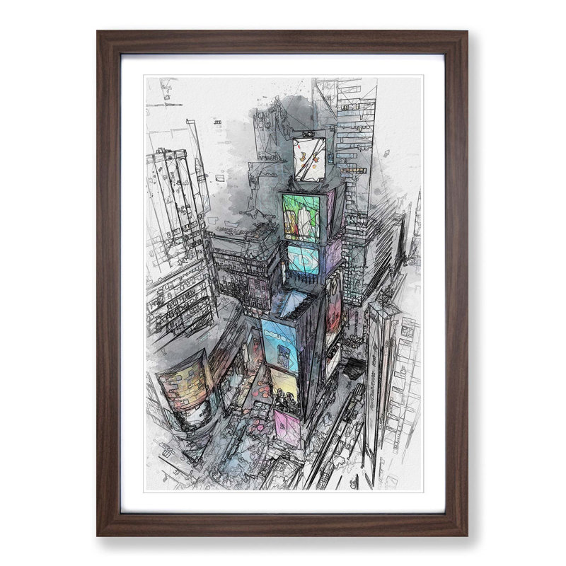 Times Square in New York City in Abstract - Picture Frame Graphic Art Print, 60cm H x 40cm W x 2cm D, Walnut