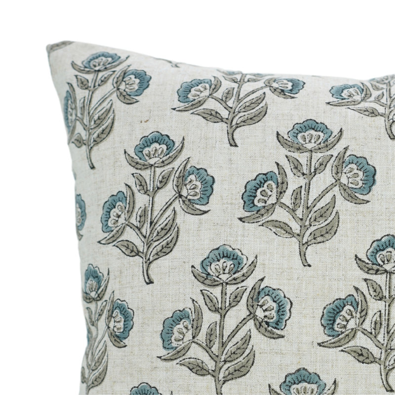 Housse de coussin en lin Fab divine, H 12 po x l 20 po, Floral bleu 1, Forme rectangulaire