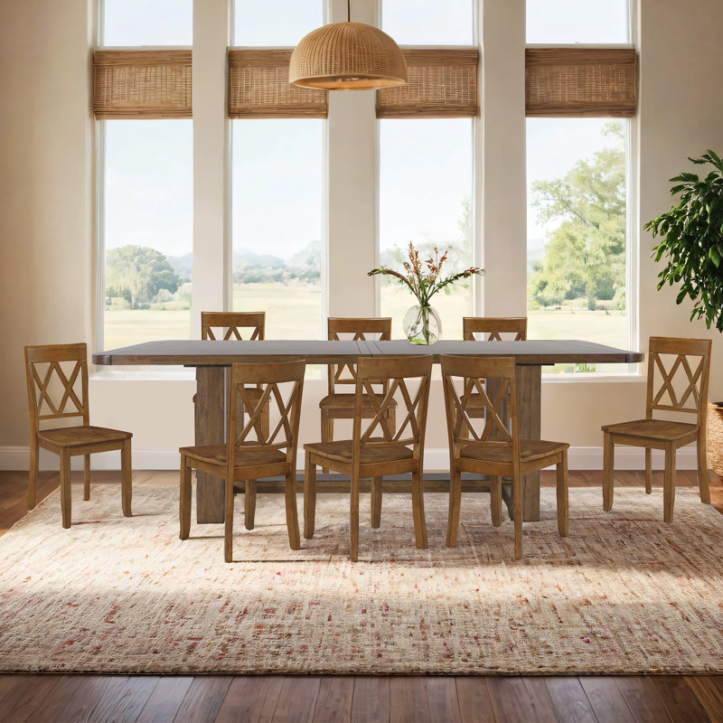 Brookner Wood Cross-Back Dining Chairs,  Antique Walnut, 8
