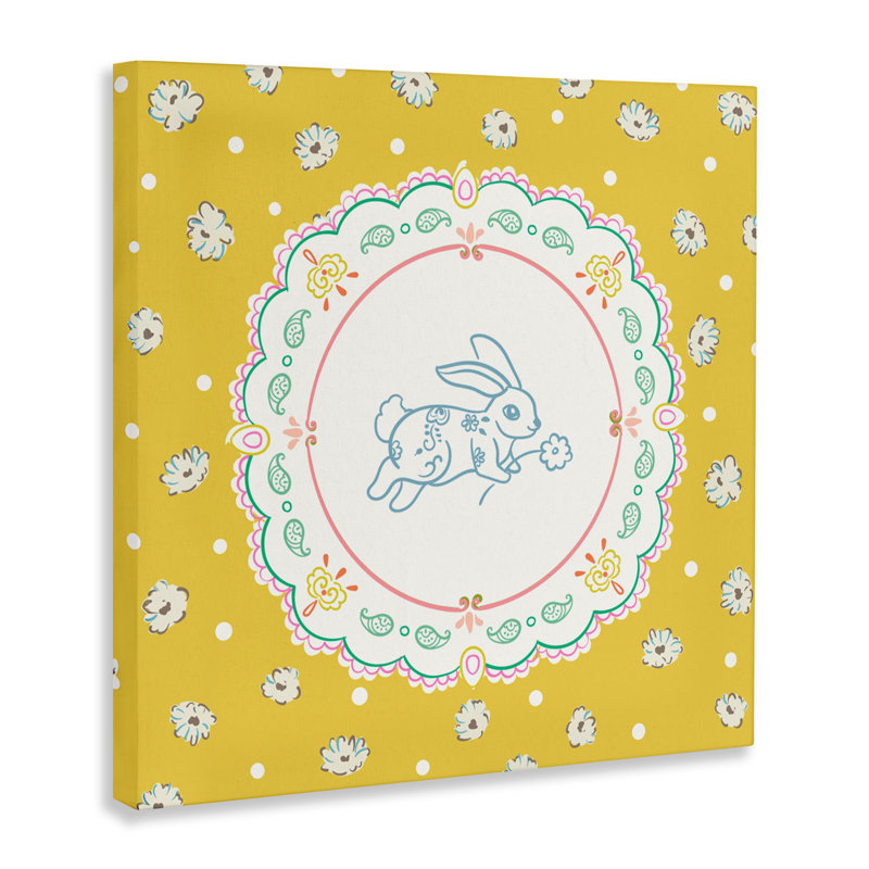 Yellow Florals Spring Bunny Canvas, design by Angela Steahling, 17" H x 17" W