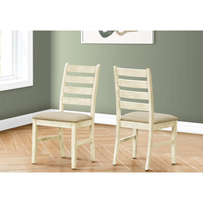De 2 chaises de salle à manger blanches antiques avec revêtement en lin beige, hauteur 38 po, structure en bois massif, conception classique de chaises de chambre, hauteur, revêtement, pieds, style moderne