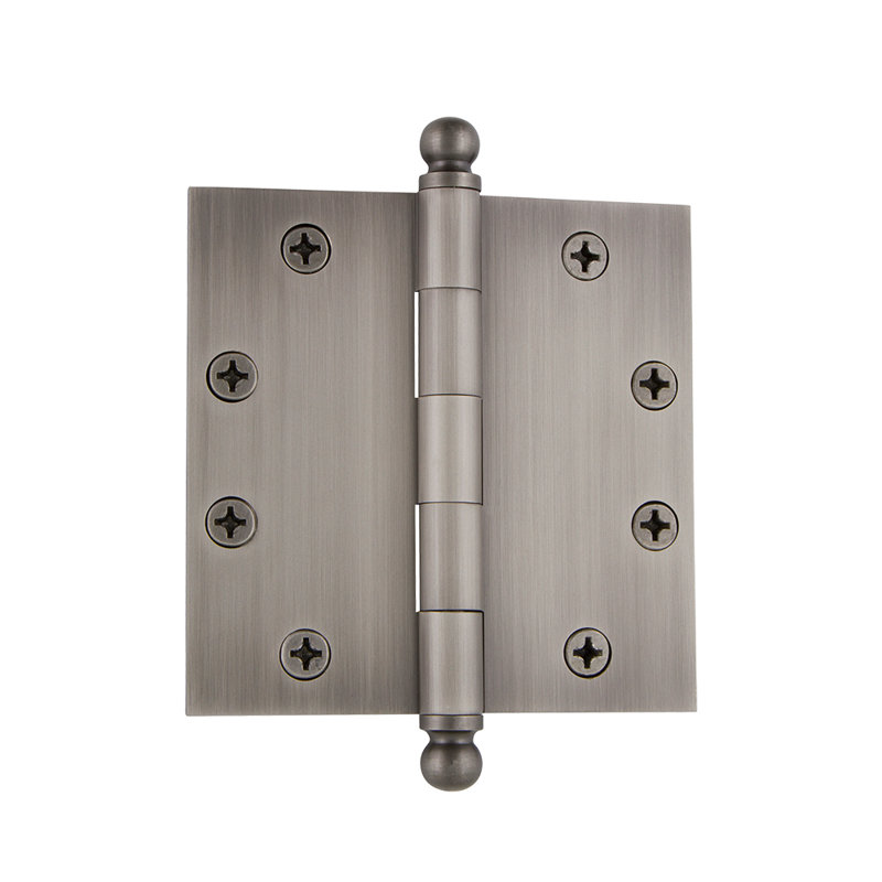 4.5'' x 4.5'' Brass Butt Bearing Hinge, Antique Pewter