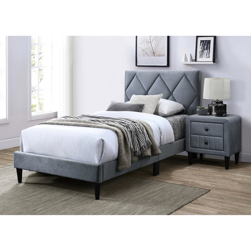 Lit avec tête de lit réglable, Lit double, Gris