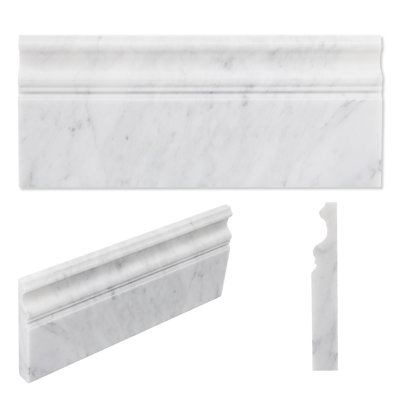 Diflart 4-Pack Carrara White Marble Baseboard Trim Molding, 5 x 12 Inch Crown, Polished