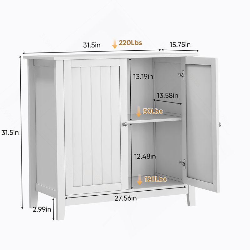 Double Door Storage Cabinet With Silver Knobs, Mid - Century Modern Design, Freestanding Buffet For Living, Kitchen, Bathroom And Hallway