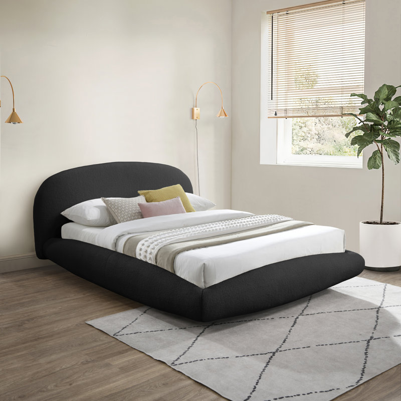 Lit en tissu Genesis, Très grand, Tissu en teddy imitation Shearling noir