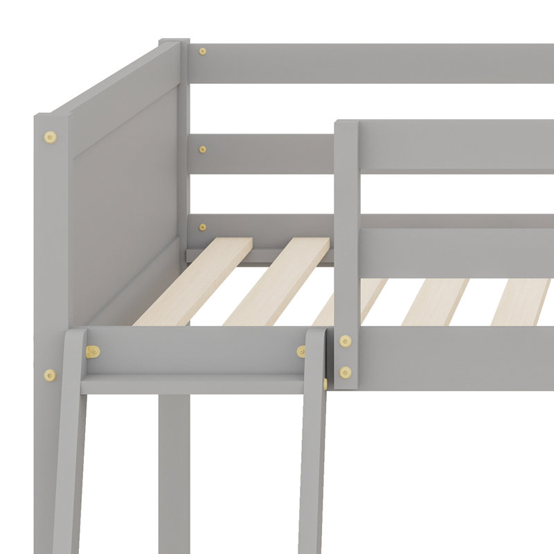Lit mezzanine en bois avec structure en bois robuste, échelle, échelle pouvant être placée à gauche ou à droite, Gris
