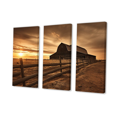 " Barn Scenery at Dusk II " 3 Piece Art Mixed Media Print