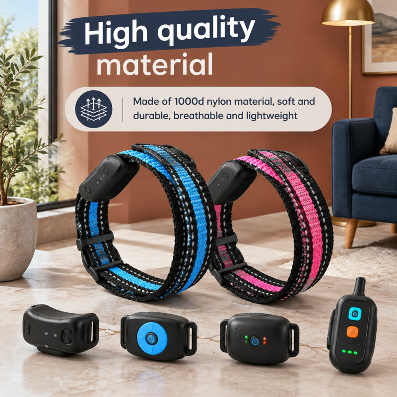 For wireless dog-fence receivers and compatible e-collar, shock, or bark-training devices, these replacement nylon collar straps come in blue and pink.