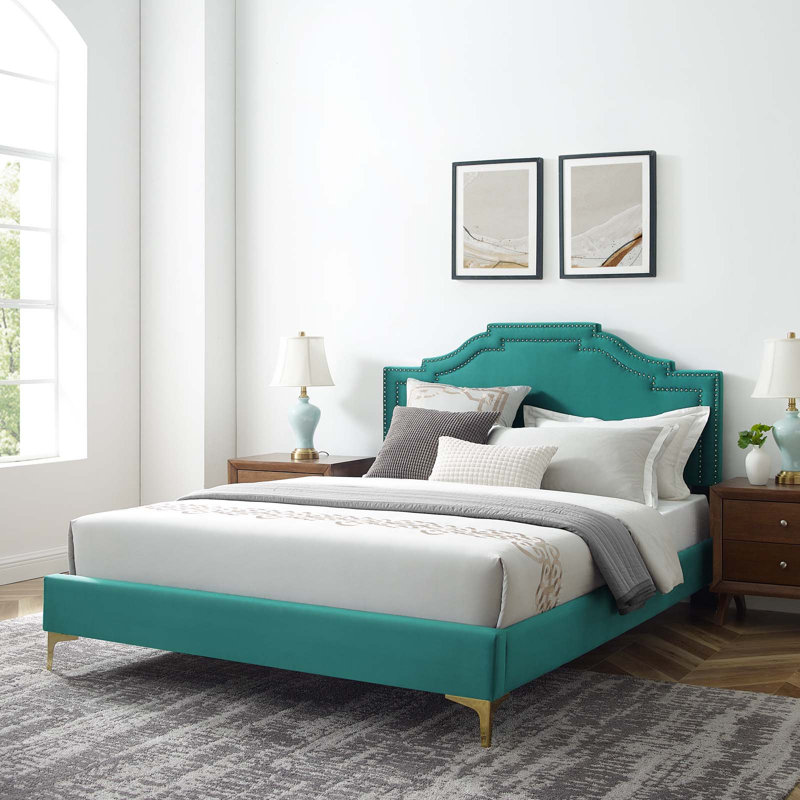 Adelaide Performance Velvet Platform Bed, Queen, Dusty Rose
