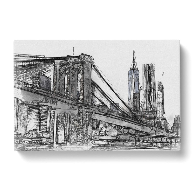 Brooklyn Bridge In New York In Abstract - Wrapped Canvas Print, 35cm H x 50cm W x 3cm D