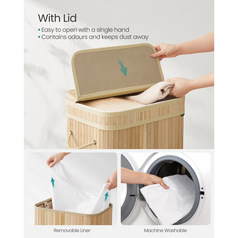 Bamboo Laundry Hamper with Handles, Natural, 61cm H x 42.5cm W x 31.5cm D