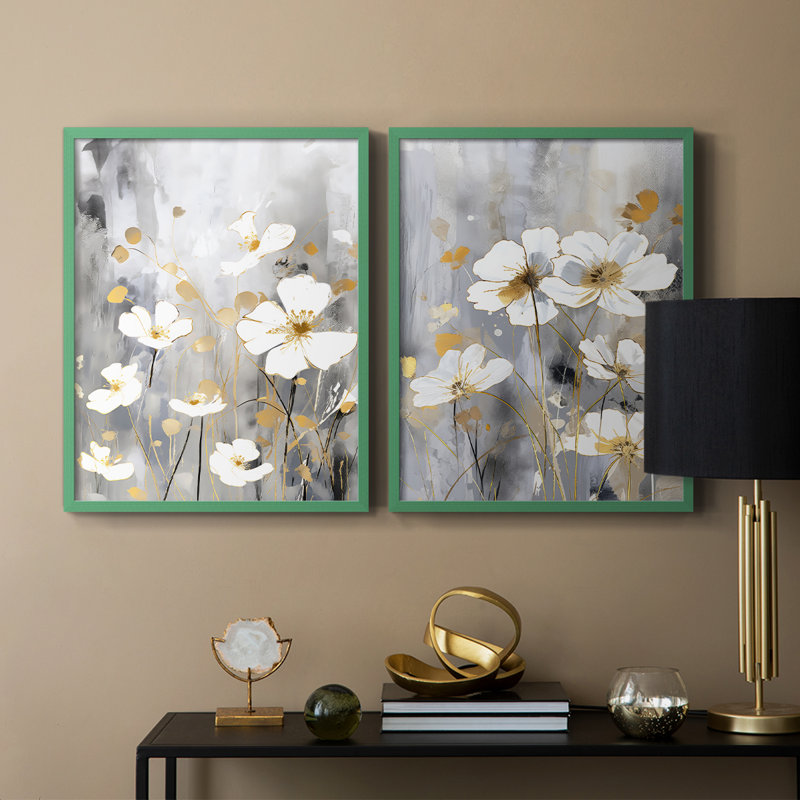 FLORAL Series CDVII - Reproduction encadrée de qualité supérieure - prête à être accrochée - aucun clou requis - aucun clou requis