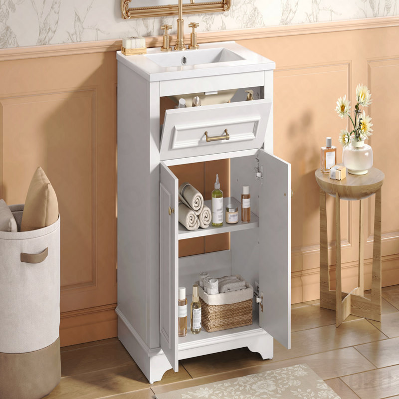 Meuble-lavabo 24 po avec lavabo en céramique intégré, armoire de salle de bain avec 2 portes, 1 tiroir basculant et meuble-lavabo simple pour salle de bain de petite et moyenne taille